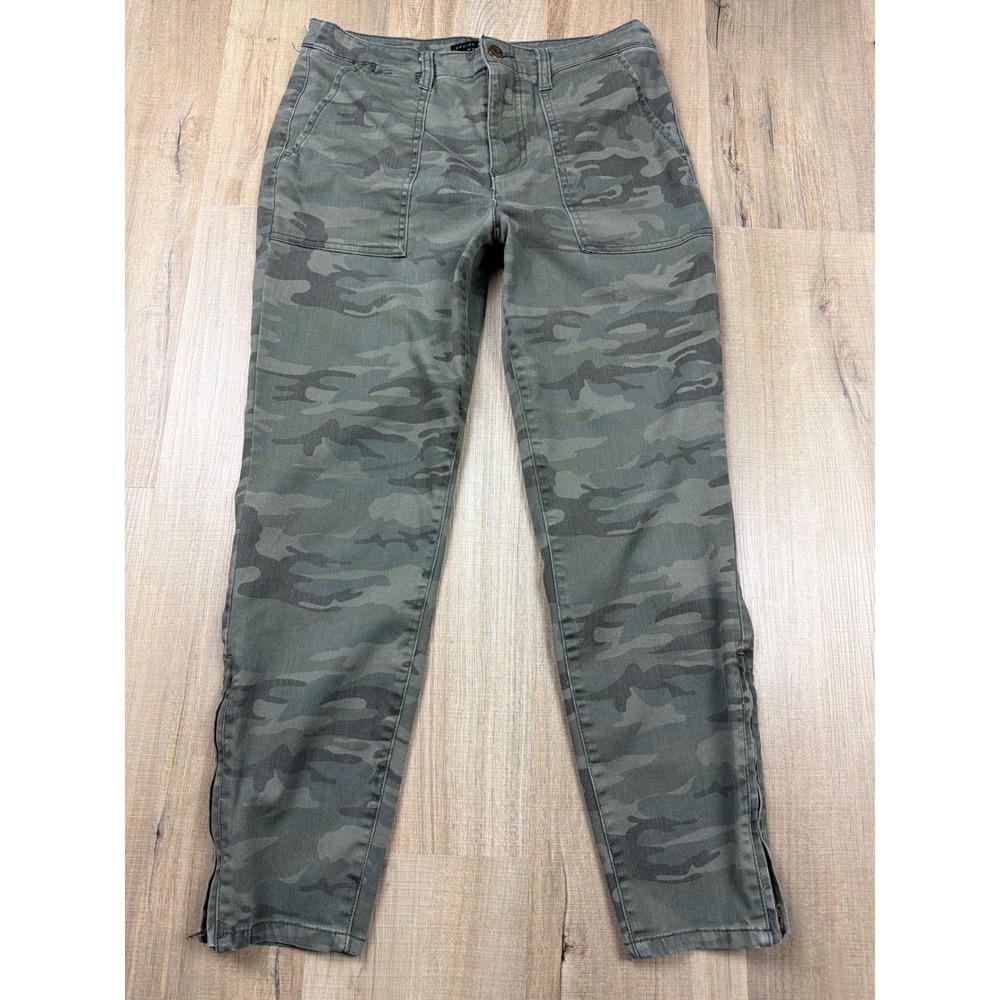 Anthropologie Social Standard by Sanctuary Camo Pants Green Ankle Zip Slim 8